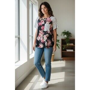 Doublju Floral Rose Polka Dot Top Blouse Women’s Size XL